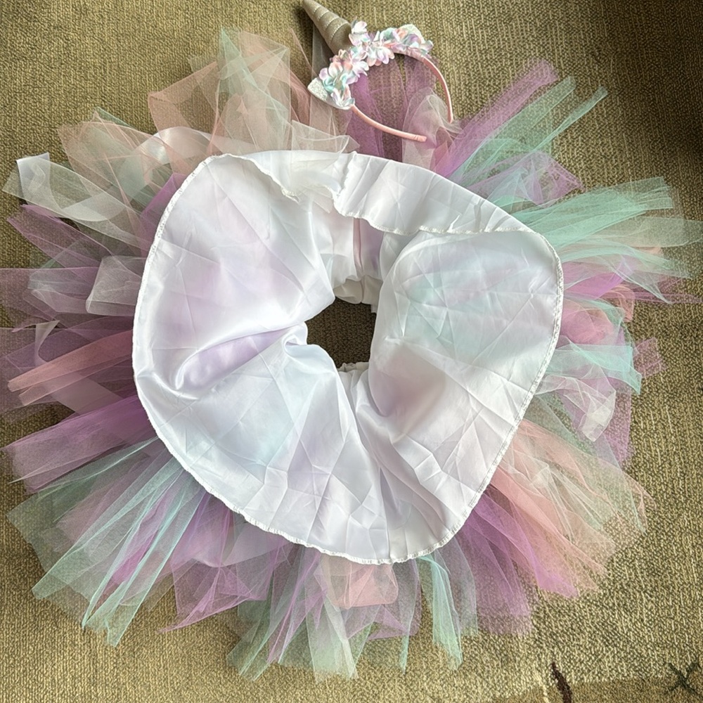 🦄 Unicorn Tutu Dreams Toddler Girls Dress with Pastel Tulle / Tie Neck Sz 3-4 - Picture 6 of 11